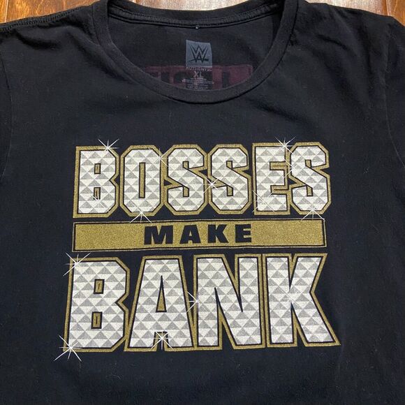 WWE Wrestling Sasha Banks Bosses Make Bank Black Gold Tee Women's Size XL - Picture 2 of 8